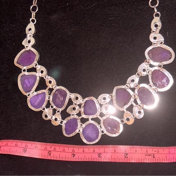 Enchanting Fuchsia Solar Quartz Druzy + Amethyst Handcrafted statement Necklace - Picture 9 of 12